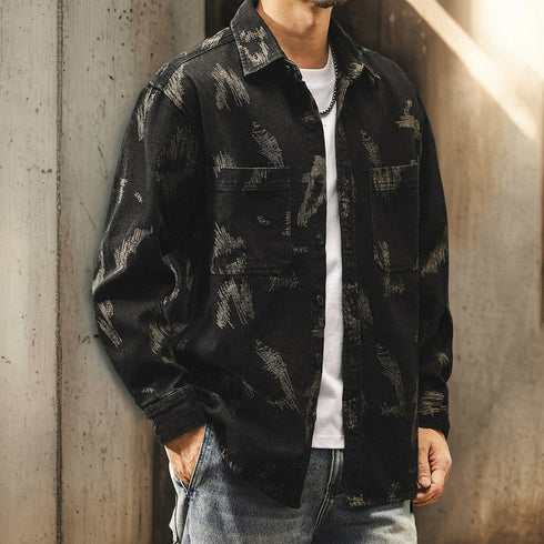 Vintage Brush Pattern Long Sleeve Shirt P1843